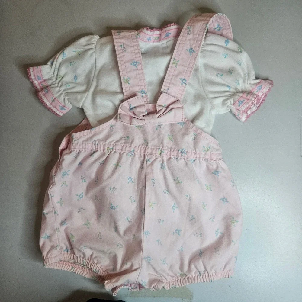 Vintage OshKosh Bgosh Baby Girls Pink Floral Romper Shirt Set Made in USA 18M